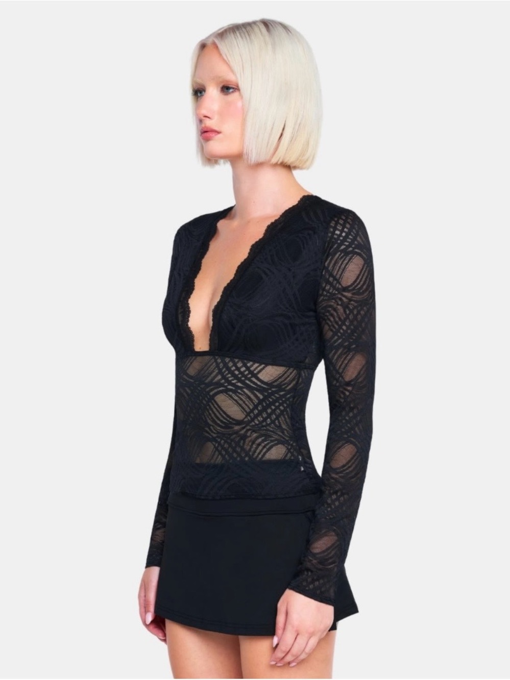OW Collection Lexi Black Long Sleeve Lace Blouse Top NWT Size M - Picture 6 of 16